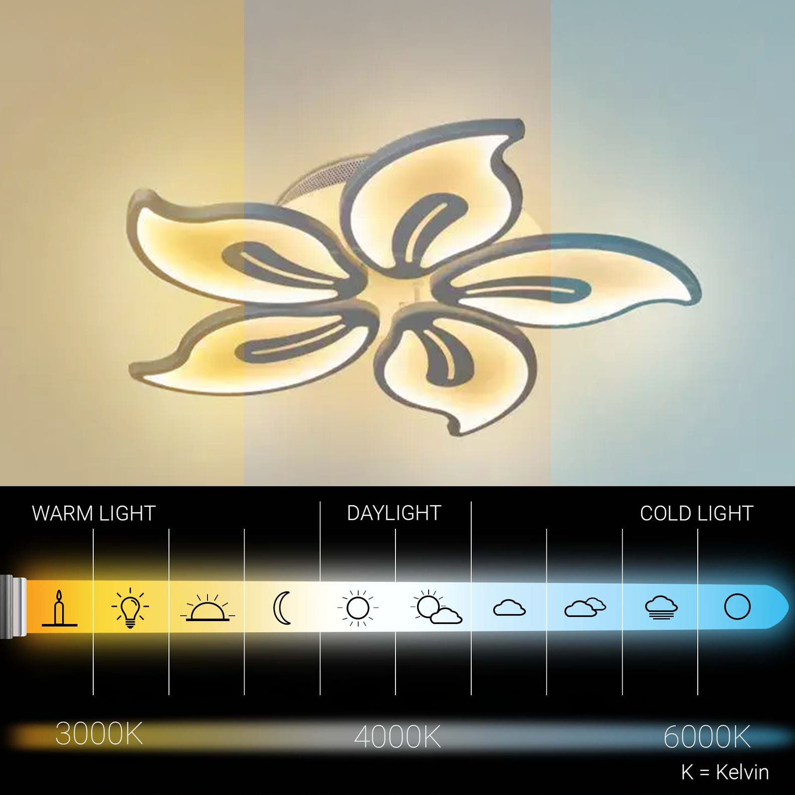 Lustra LED cu telecomanda JASMINE 66W, 5 Petale, lumina Rece/Calda/Neutra, Dimabila, Alb Lustre LED cu Telecomanda Default Title Alessandro Design