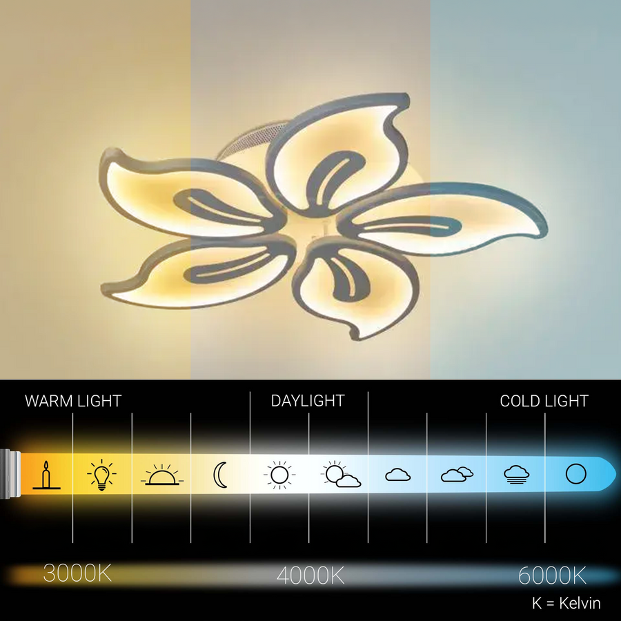 Lustra LED cu telecomanda JASMINE 66W, 5 Petale, lumina Rece/Calda/Neutra, Dimabila, Alb Lustre LED cu Telecomanda Default Title Alessandro Design