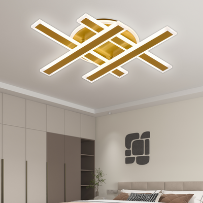 LED luster s diaľkovým ovládaním LT755/4GD, 85W, 46*5,5*7,5, IP20, Studené/Teplé/Neutrálne svetlo, Stmievateľné, Zlato, Žehlička, Plexisklo