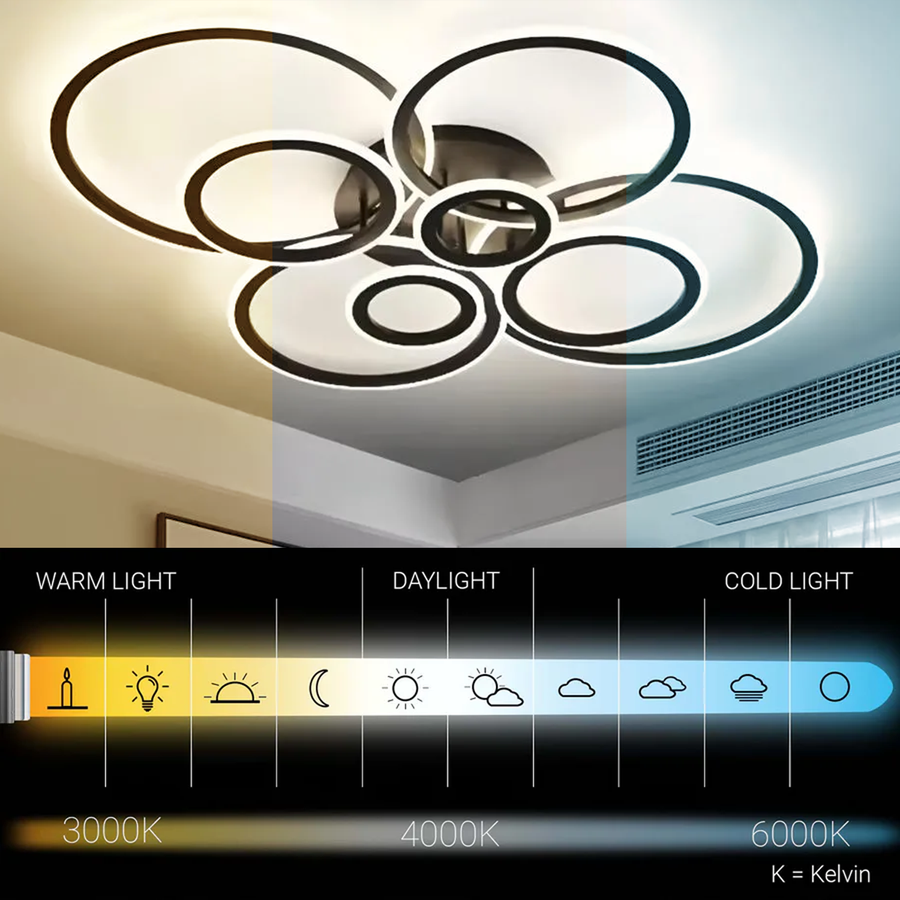 Lustra LED cu telecomanda BETTY 127W, 8 Cercuri, lumina Rece/Calda/Neutra, Dimabila, Negru Lustre LED cu Telecomanda Default Title Alessandro Design