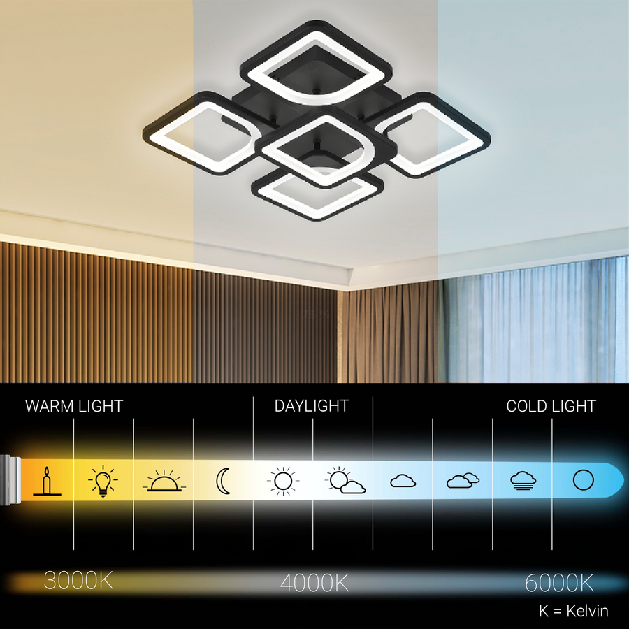 Lustra LED cu telecomanda ZOE 65W, 5 Patrate, lumina Rece/Calda/Neutra, Dimabila, Negru Lustre LED cu Telecomanda Default Title Alessandro Design