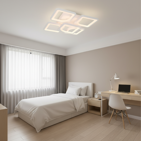 Lustra LED cu telecomanda ZOE 70W, 5 Patrate, lumina Rece/Calda/Neutra, Dimabila, Alb Lustre LED cu Telecomanda Default Title Alessandro Design