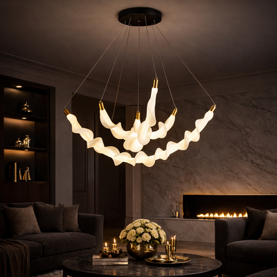 Závesný akrylový LED luster LT760/3GD, 28W, teplé/neutrálne/studené svetlo 3000/4000/6000K, biely, nastaviteľná výška, kov a akryl