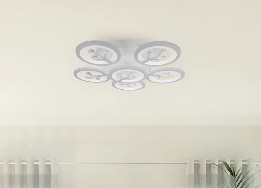 Lustra LED cu telecomanda si cristal DAISY 78W, 6 Elemente, lumina Rece/Calda/Neutra, Dimabila, Alb Lustre LED cu Telecomanda Default Title Alessandro Design