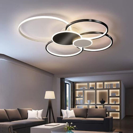 Lustra LED cu Telecomanda, KILLIAN, 74W, 6 Cercuri, Lumina Rece/Calda/Neutra 3000K/4000K/6000K, Dimabila, Negru si Alb, Metal si Acril Lustre LED cu Telecomanda Default Title Alessandro Design