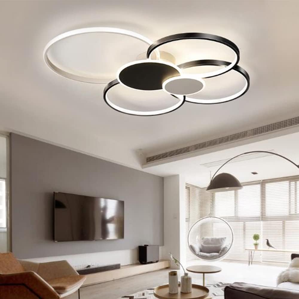 Lustra LED cu Telecomanda, KILLIAN, 74W, 6 Cercuri, Lumina Rece/Calda/Neutra 3000K/4000K/6000K, Dimabila, Negru si Alb, Metal si Acril Lustre LED cu Telecomanda Default Title Alessandro Design