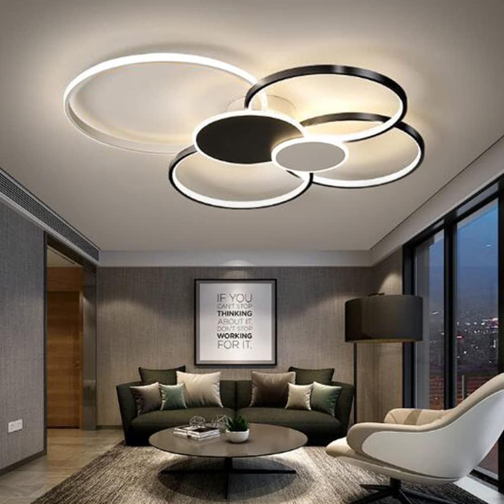 Lustra LED cu Telecomanda, KILLIAN, 74W, 6 Cercuri, Lumina Rece/Calda/Neutra 3000K/4000K/6000K, Dimabila, Negru si Alb, Metal si Acril Lustre LED cu Telecomanda Default Title Alessandro Design