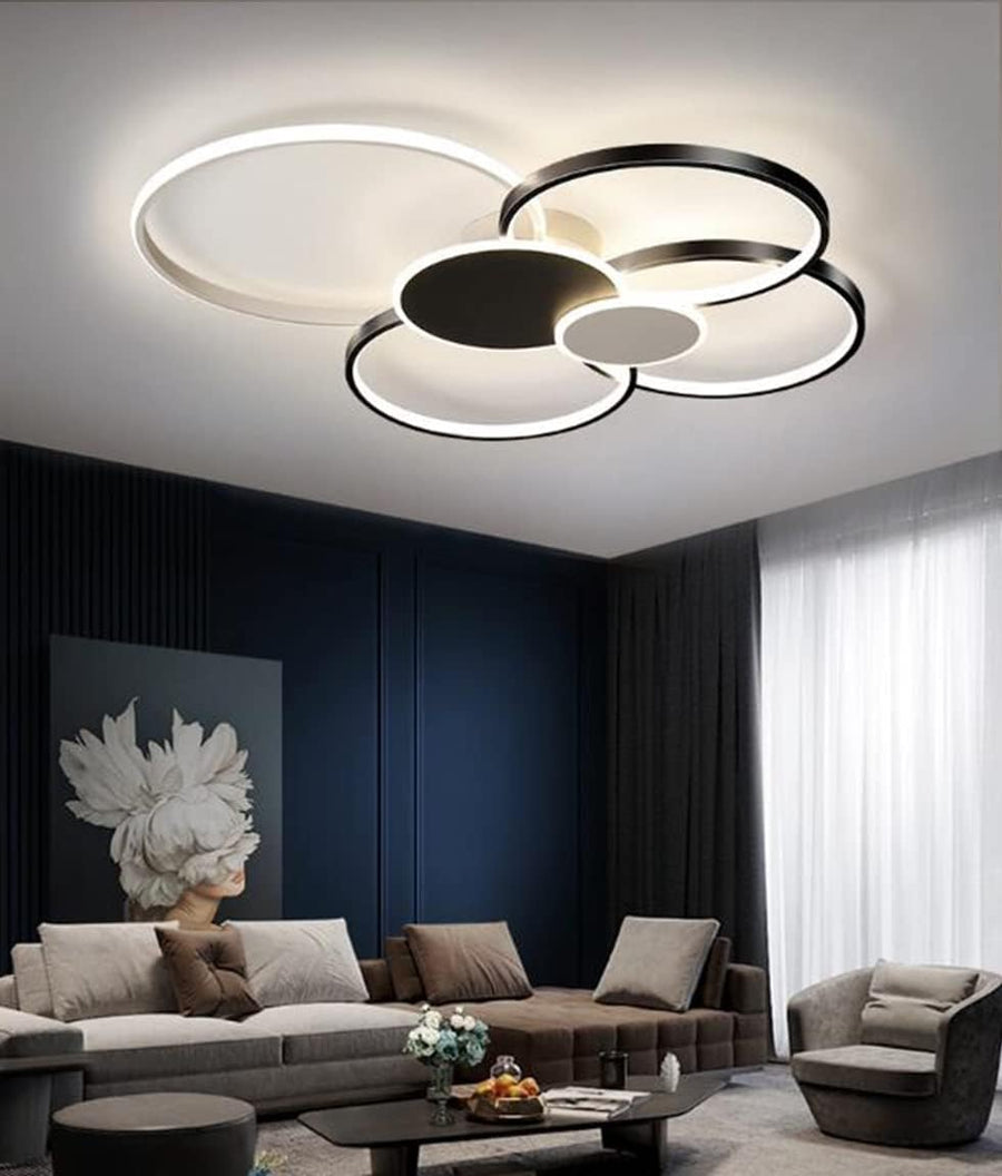 Lustra LED cu Telecomanda, KILLIAN, 74W, 6 Cercuri, Lumina Rece/Calda/Neutra 3000K/4000K/6000K, Dimabila, Negru si Alb, Metal si Acril Lustre LED cu Telecomanda Default Title Alessandro Design