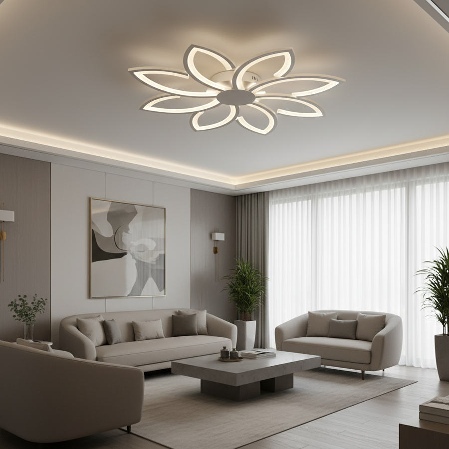 Lustra LED cu telecomanda BLUM, 108W, lumina Rece/Calda/Neutra, Dimabila, Alb, Metal si Acril