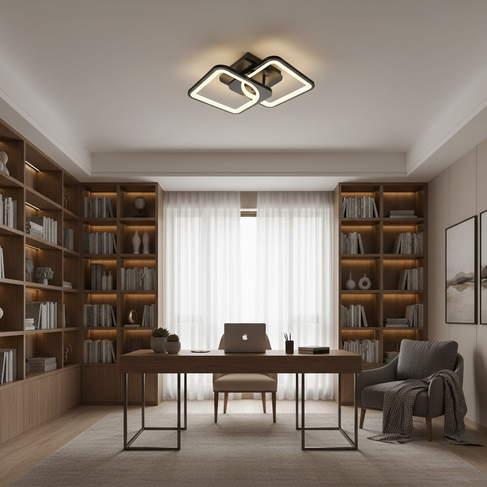Lustra LED cu telecomanda ZOE 27W, 2 Patrate, lumina Rece/Calda/Neutra, Dimabila, Negru Lustre LED cu Telecomanda Default Title Alessandro Design