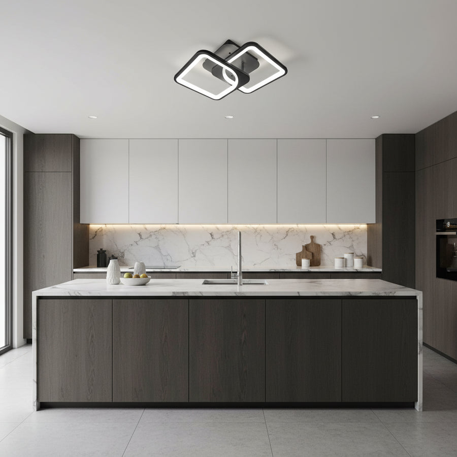 Lustra LED cu telecomanda ZOE 27W, 2 Patrate, lumina Rece/Calda/Neutra, Dimabila, Negru Lustre LED cu Telecomanda Default Title Alessandro Design