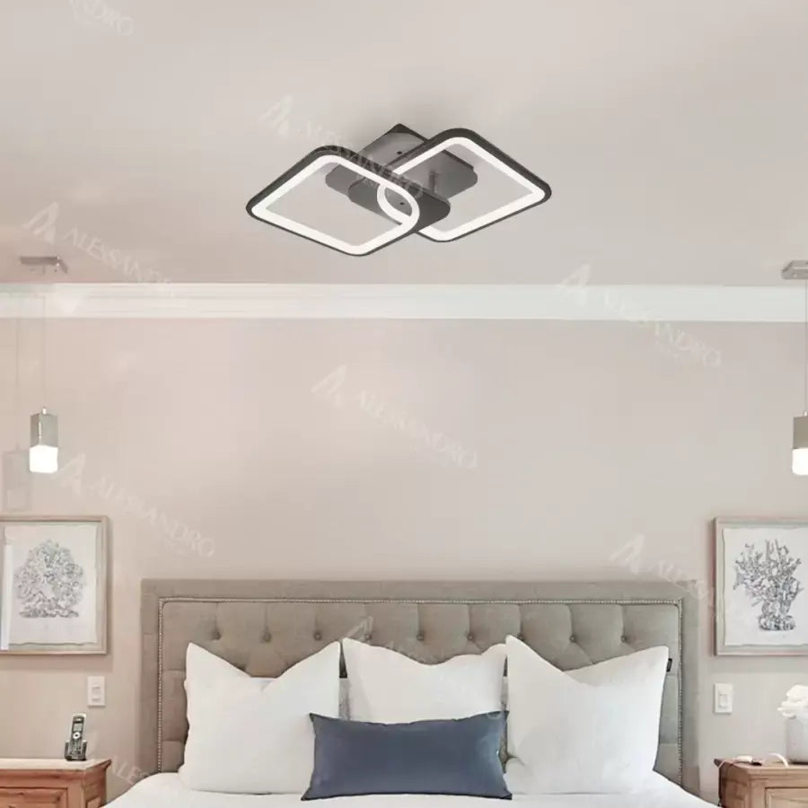 Lustra LED cu telecomanda ZOE 27W, 2 Patrate, lumina Rece/Calda/Neutra, Dimabila, Negru Lustre LED cu Telecomanda Default Title Alessandro Design
