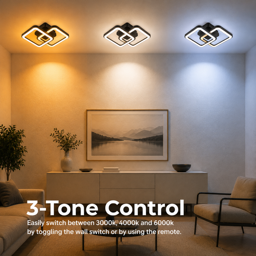 LED luster s diaľkovým ovládaním ZOE 27W, 2 štvorce, studené/teplé/neutrálne svetlo, stmievateľné, čierny