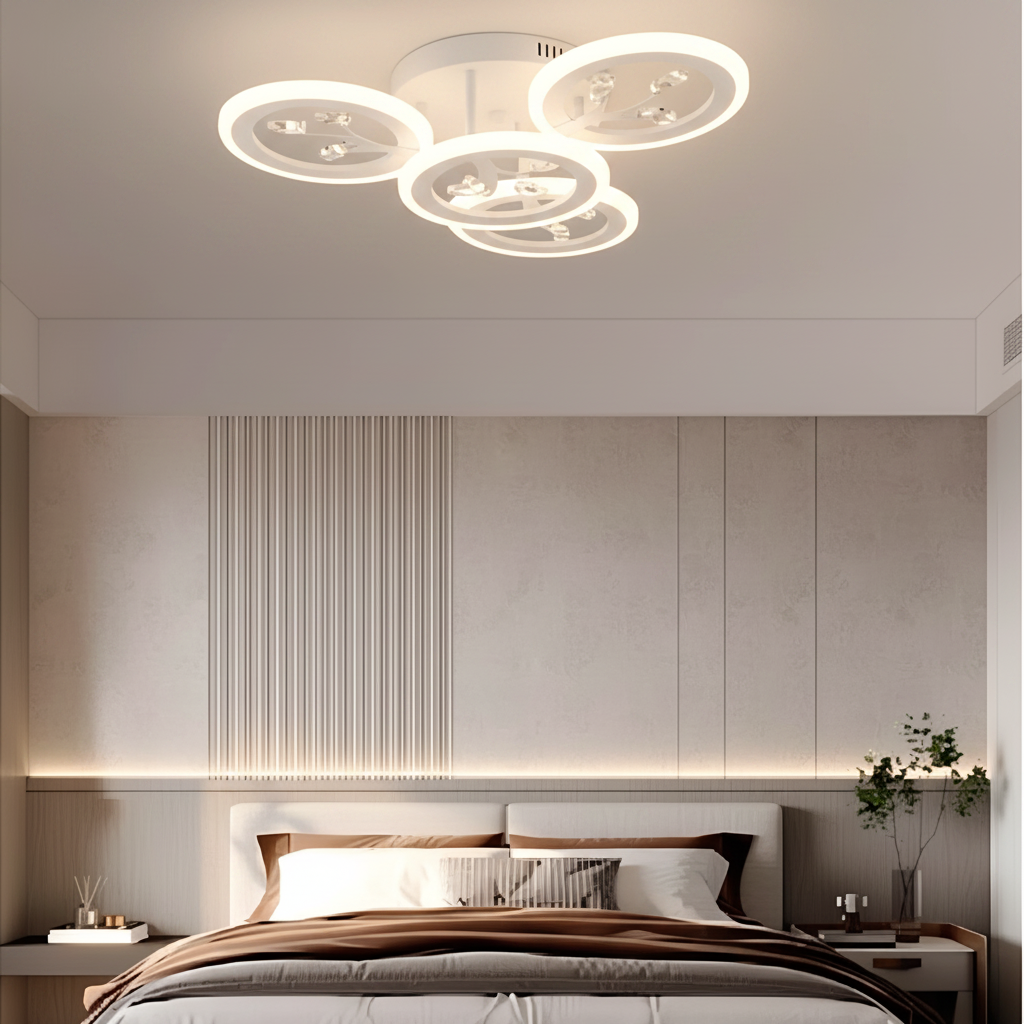 Lustra LED cu telecomanda si cristal DAISY 53W, 4 Elemente, lumina Rece/Calda/Neutra, Dimabila, Alb Lustre LED cu Telecomanda Default Title Alessandro Design