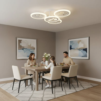 Lustra LED cu telecomanda si cristal DAISY 53W, 4 Elemente, lumina Rece/Calda/Neutra, Dimabila, Alb Lustre LED cu Telecomanda Default Title Alessandro Design