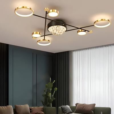 LED luster s diaľkovým ovládaním a krištáľovým GUIDA 38W, 6 prvkov, studené/teplé/neutrálne svetlo, stmievateľné, čierne zlato