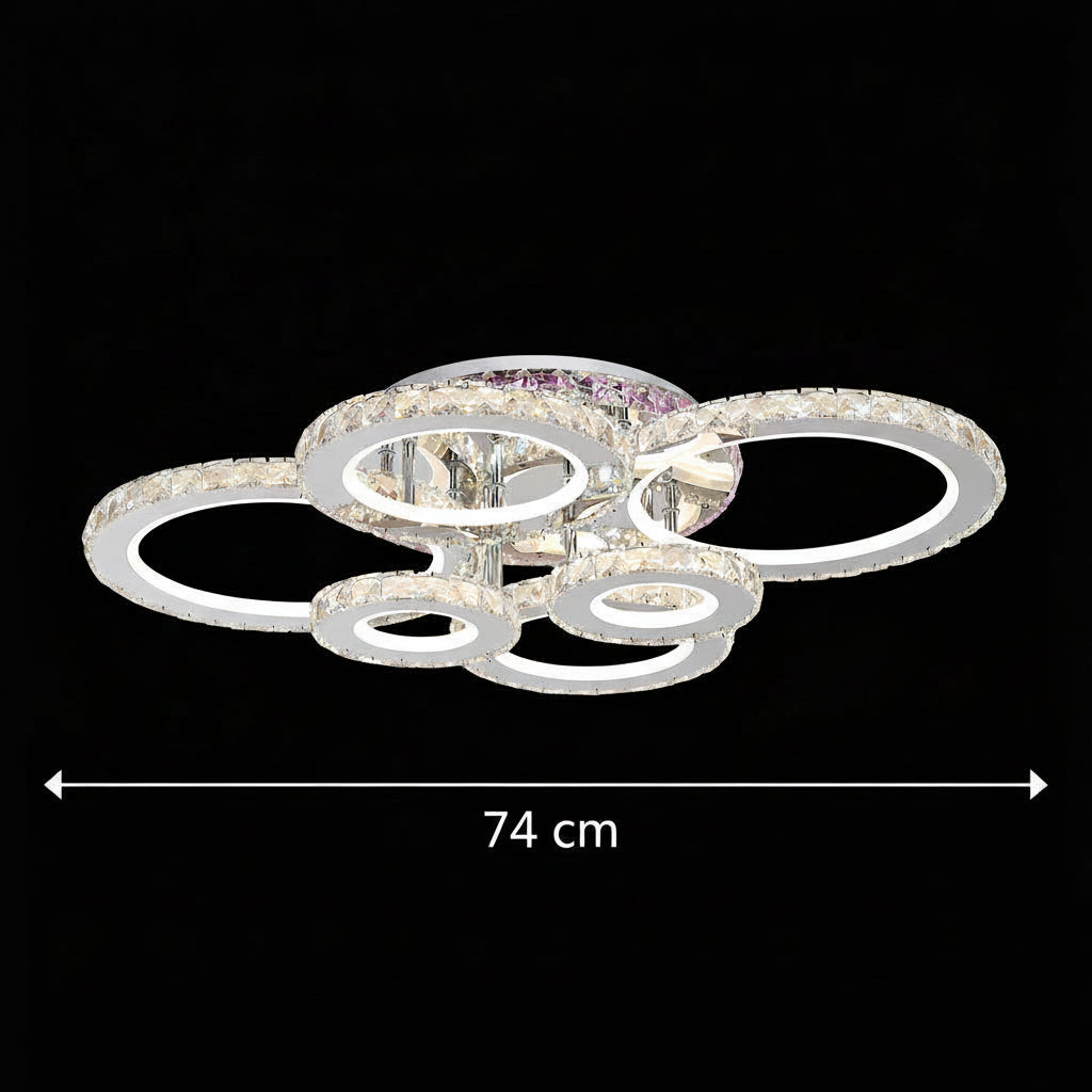 Lustra LED cu telecomanda si cristal NOVA ROTONDA RGB 144W, 6 Cercuri, lumina Rece/Calda/Neutra, Dimabila, Crom Lucios Lustre LED & Cristale Default Title Alessandro Design