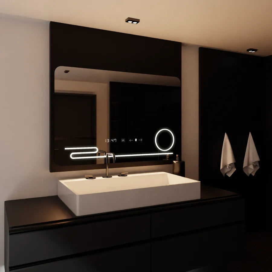 Oglinda LED Rectangulara, 120x80cm, Harmonie MotionGlow Marcello, Sistem Dezaburire, Ceas & Termometru, Lupa Cosmetica, Dimabila Oglinzi Marcello Default Title Alessandro Design