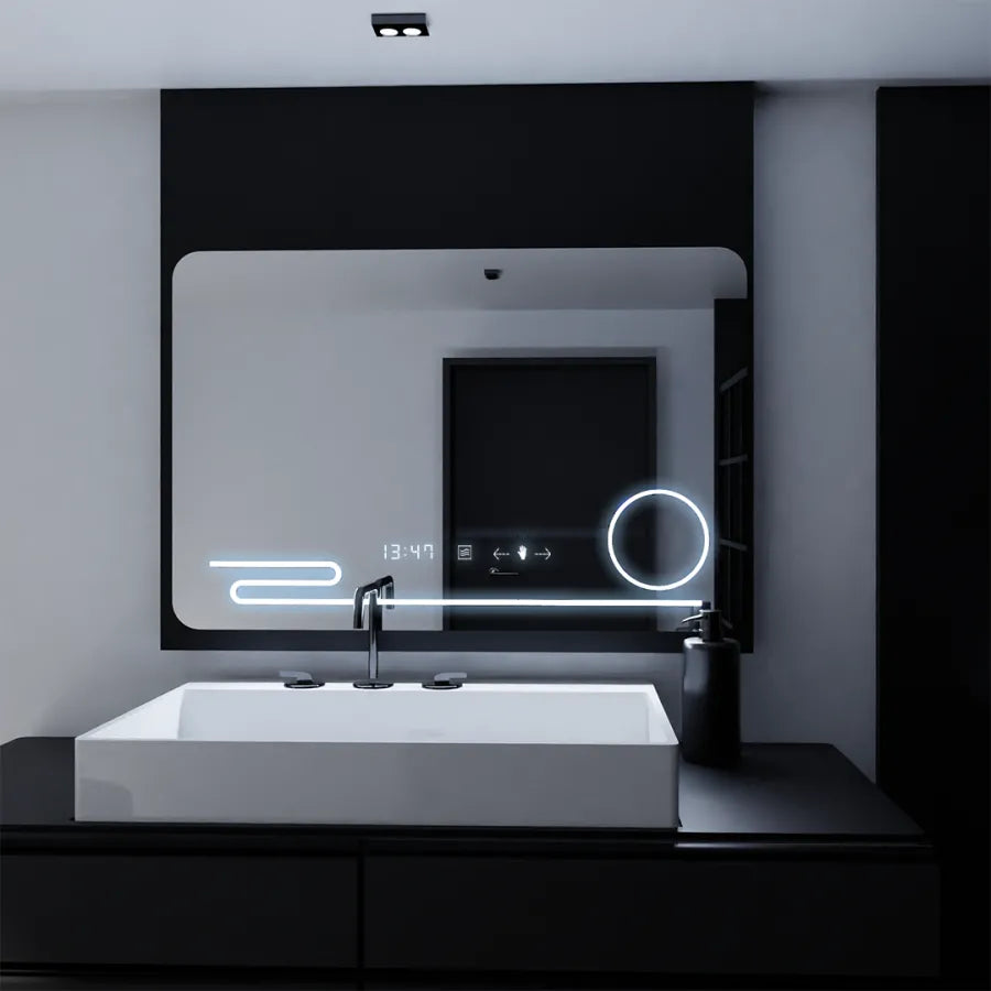 Oglinda LED Rectangulara, 120x80cm, Harmonie MotionGlow Marcello, Sistem Dezaburire, Ceas & Termometru, Lupa Cosmetica, Dimabila Oglinzi Marcello Default Title Alessandro Design