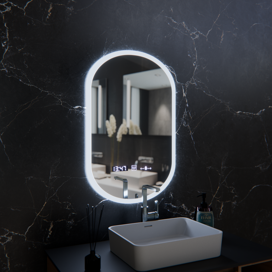 Oglinda LED Ovala, 50x80cm, Lucia Senzor Marcello, Sistem Dezaburire, Ceas & Termometru, Dimabila Oglinzi Marcello Default Title Alessandro Design