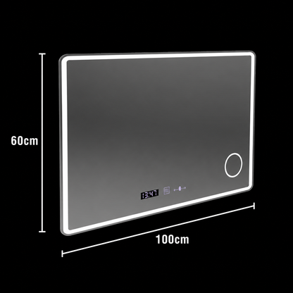 Obdĺžnikové LED zrkadlo 120x80 Aura Riflesso Puro MotionGlow Marcello, Demister System, Teplomer a hodiny, Stmievateľné