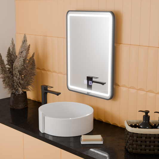 Oglinda LED Rectangulara, 50x70cm, EDGE Touch, Sistem Dezaburire, Rama Neagra Oglinzi Korman E Default Title Alessandro Design