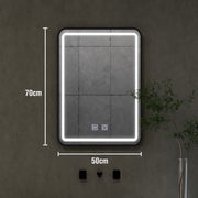 Obdĺžnikové LED zrkadlo, 50x70cm, EDGE Touch, Demister System, čierny rám