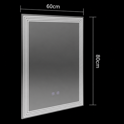Obdĺžnikové LED zrkadlo, 60x80cm, ADIS Touch, Demister System, Stmievateľné