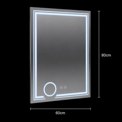 Obdĺžnikové LED zrkadlo, 60x80cm, CANTO Touch, Demister System, Stmievateľné