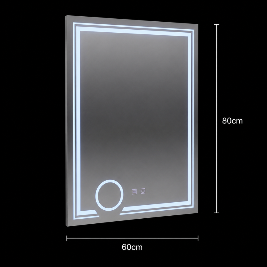 Obdĺžnikové LED zrkadlo, 60x80cm, CANTO Touch, Demister System, Stmievateľné