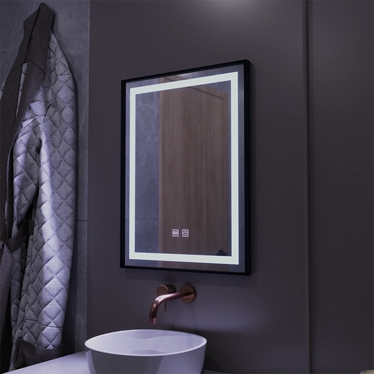 Obdĺžnikové LED zrkadlo, 60x80cm, EDGE Touch, Demister System, čierny rám