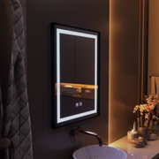 Obdĺžnikové LED zrkadlo, 60x80cm, EDGE Touch, Demister System, čierny rám