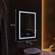 Obdĺžnikové LED zrkadlo, 60x80cm, EDGE Touch, Demister System, čierny rám