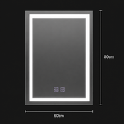 Obdĺžnikové LED zrkadlo, 60x80cm, RADIANTE Touch, Demister System, Stmievateľné