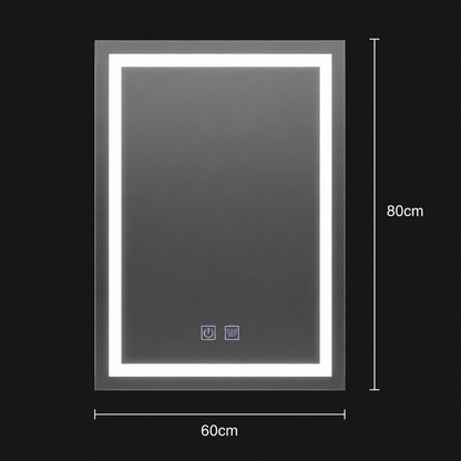 Obdĺžnikové LED zrkadlo, 60x80cm, RADIANTE Touch, Demister System, Stmievateľné