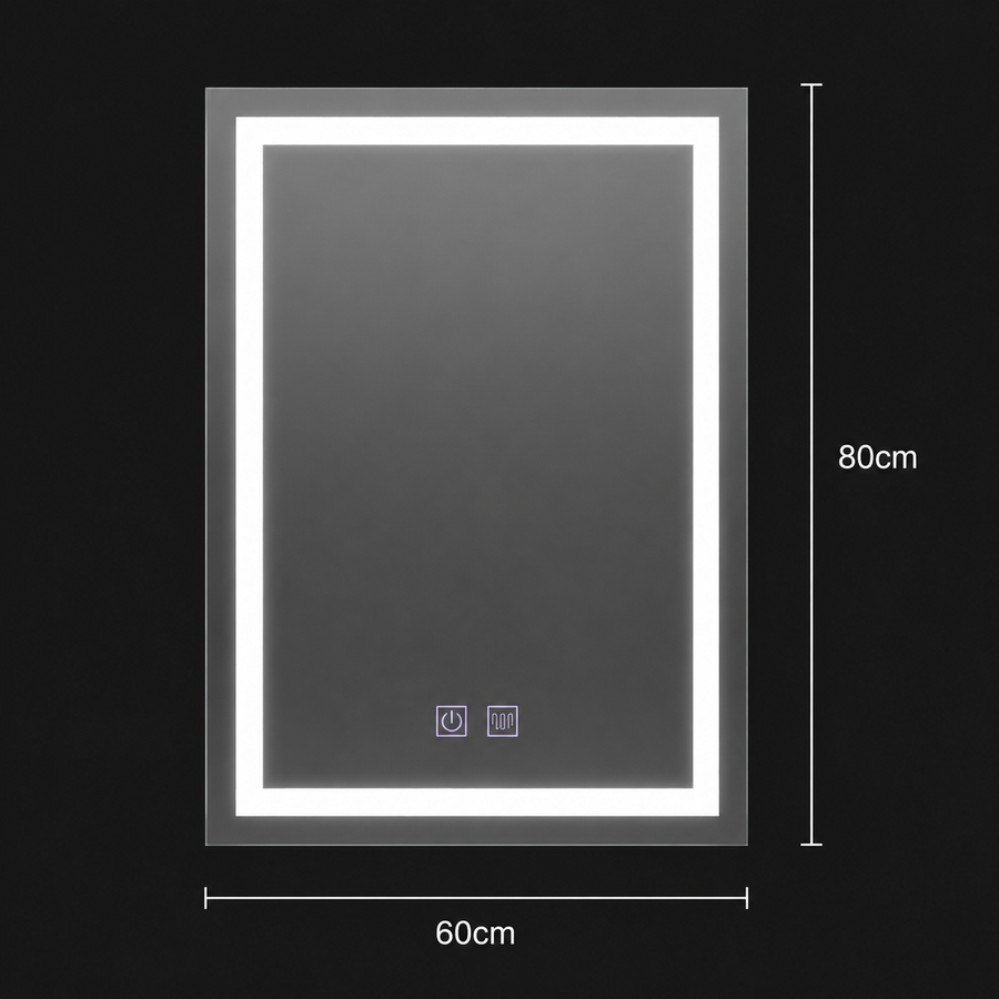 Obdĺžnikové LED zrkadlo, 60x80cm, RADIANTE Touch, Demister System, Stmievateľné