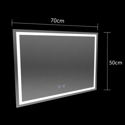 Obdĺžnikové LED zrkadlo, 70x50cm, RADIANTE Touch, Demister System, Stmievateľné