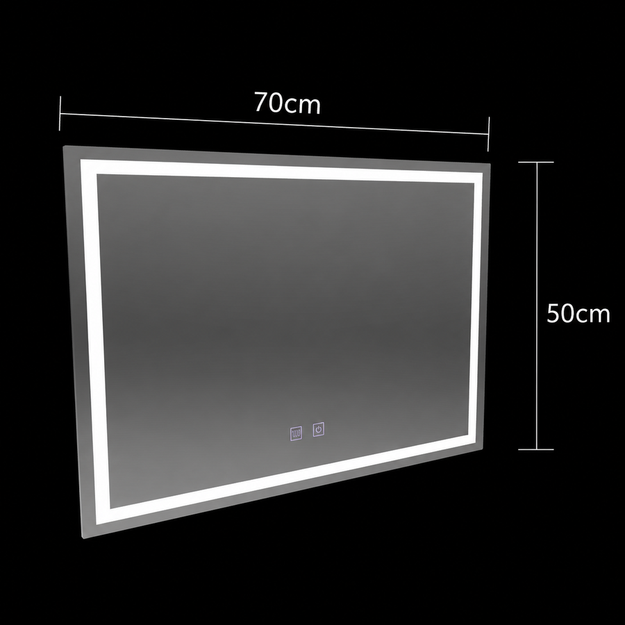 Obdĺžnikové LED zrkadlo, 70x50cm, RADIANTE Touch, Demister System, Stmievateľné