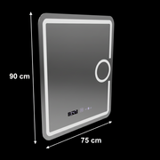 Obdĺžnikové LED zrkadlo, 75x90cm, Eclat MotionGlow Marcello, Demister System, Hodiny & Teplomer, Kozmetická lupa, Stmievateľné