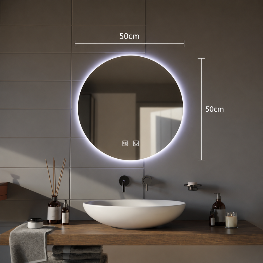LED okrúhle zrkadlo, 60 cm, Isolda, Touch, Demister System, Cold Light 6000k