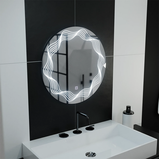 LED okrúhle zrkadlo 60 cm, Flusso Touch, Demister System, Stmievateľné