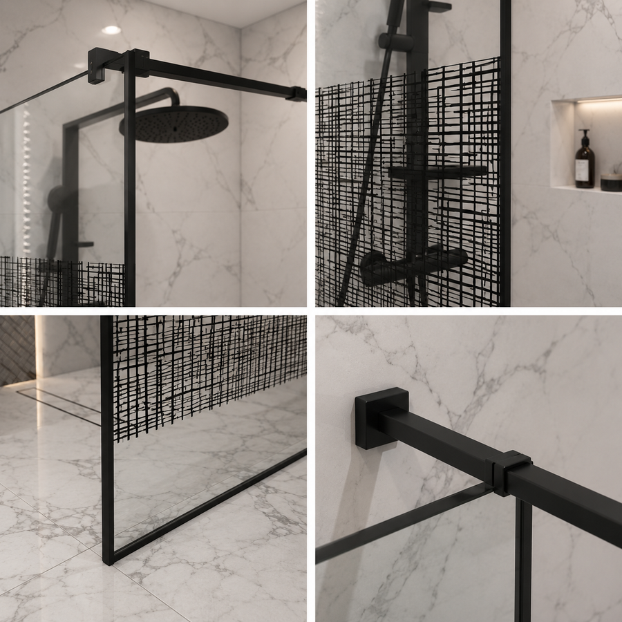Paravan de duș Walk-In SASKATON, 70x195cm, Metal, Negru