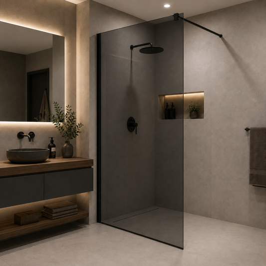 Paravan duș Walk-In 100x195cm, Sticlă Gri securizată 8 mm, Profil metalic rezistent, Negru