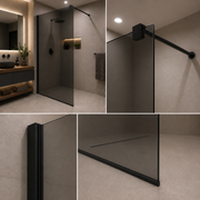 Paravan duș Walk-In 70x195cm, Sticlă Gri securizată 8 mm, Profil metalic rezistent, Negru