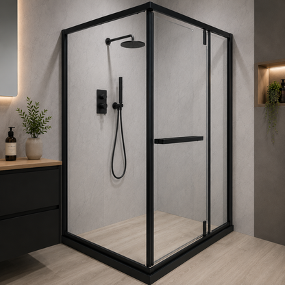 Paravan duș Walk-In 90x120x195 cm, sticlă securizată 7.6 mm, satin, profil metalic rezistent, Negru