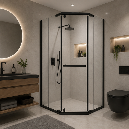 Paravan duș Walk-In 90x90x190 cm, sticlă securizată 6 mm, profil metalic rezistent, Negru