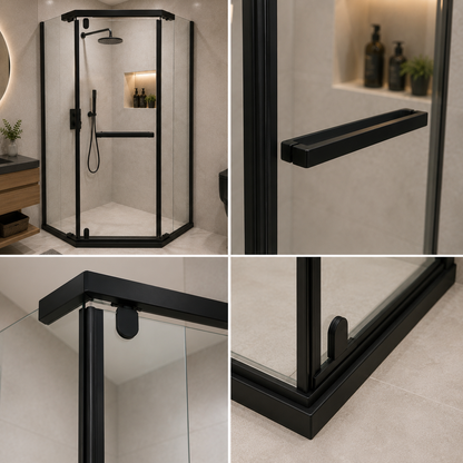 Paravan duș Walk-In 90x90x190 cm, sticlă securizată 6 mm, profil metalic rezistent, Negru