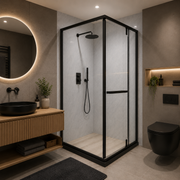 Paravan duș Walk-In 90x90x195 cm, sticlă securizată 7.6 mm, satin, profil metalic rezistent, Negru