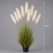 Planta Artificială Iarbă Ornamentală, 240cm, cu 9 fire, Stuf si Iarba, Verde si Roz, Fara Ghiveci