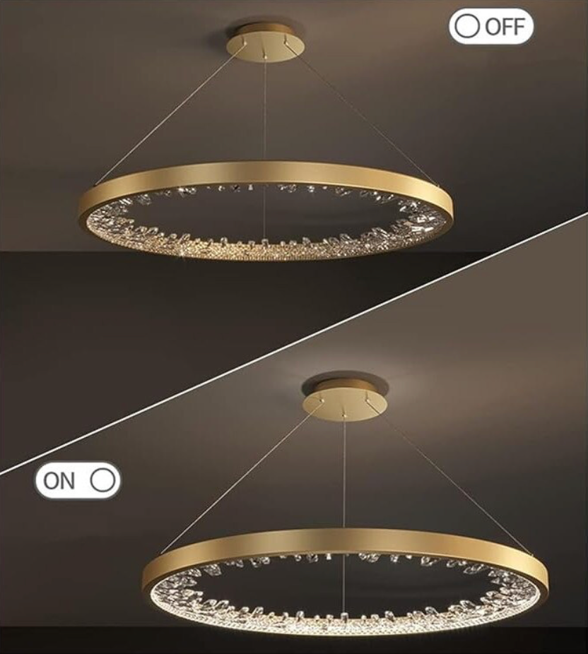 Lustra LED suspendata cu telecomanda, Cristale K9, 29W, 1 Cerc, lumina Rece/Calda/Neutra, Dimabila, Auriu, Inaltime Reglabila Lustre LED cu Telecomanda Default Title Alessandro Design